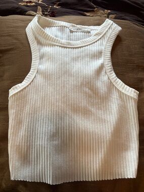12th Tribe White Ribbed Cropped High Neck Tank